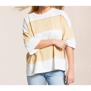 NWOT Free People Striped White and Tan tee Shirt